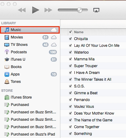 Music selection in sidebar Music selection in sidebar