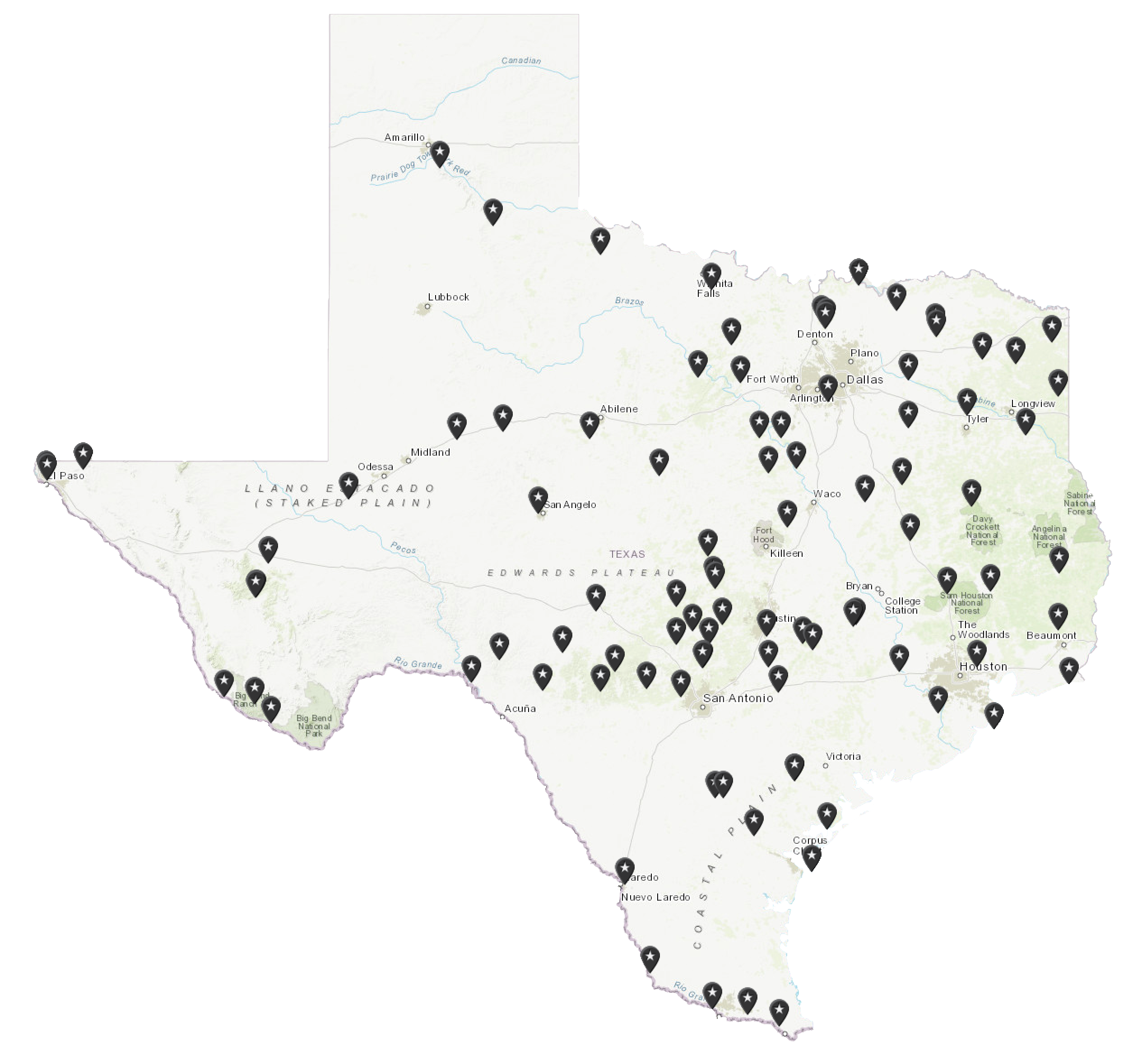a map of Texas state parks